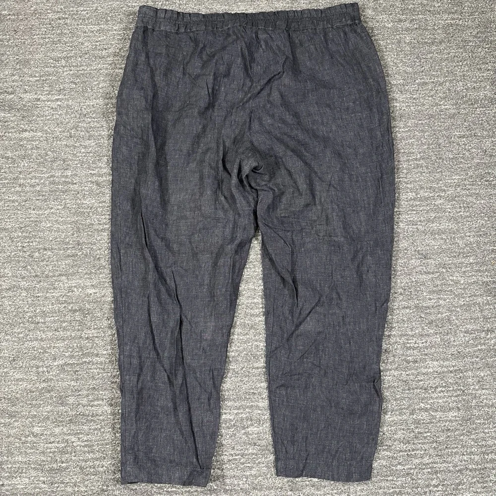 Eileen Fisher Pants Women Large Petite LP Gray Linen Crop Pull On Straight Leg